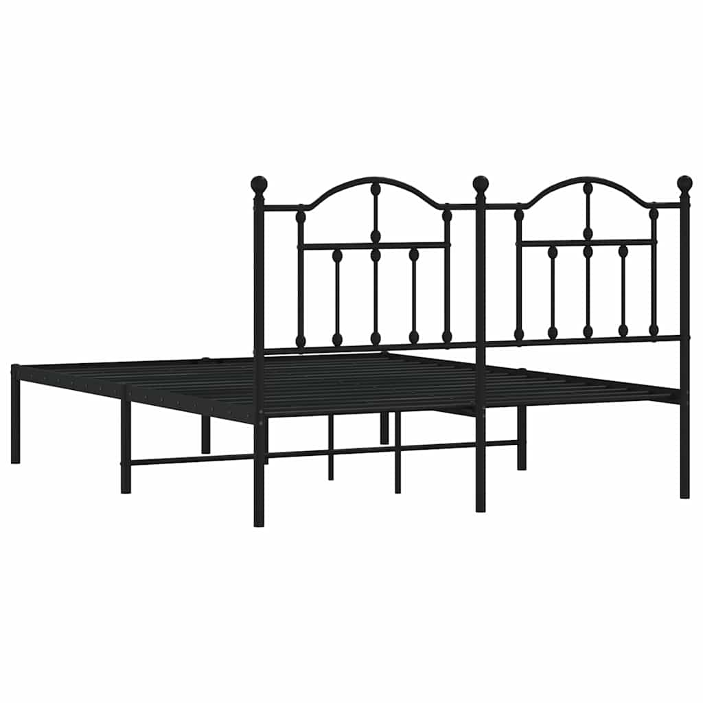 Metal Bed Frame without Mattress with Headboard Black 150x200 cm