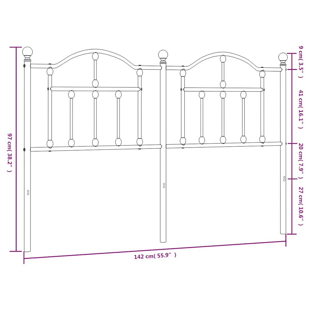 Metal Headboard Black 137 cm Double