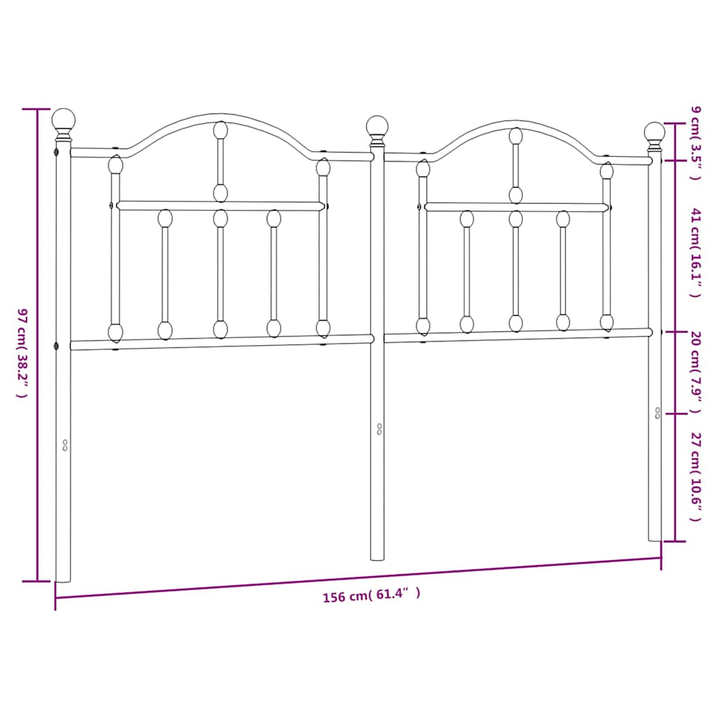 Metal Headboard Black 152 cm Queen