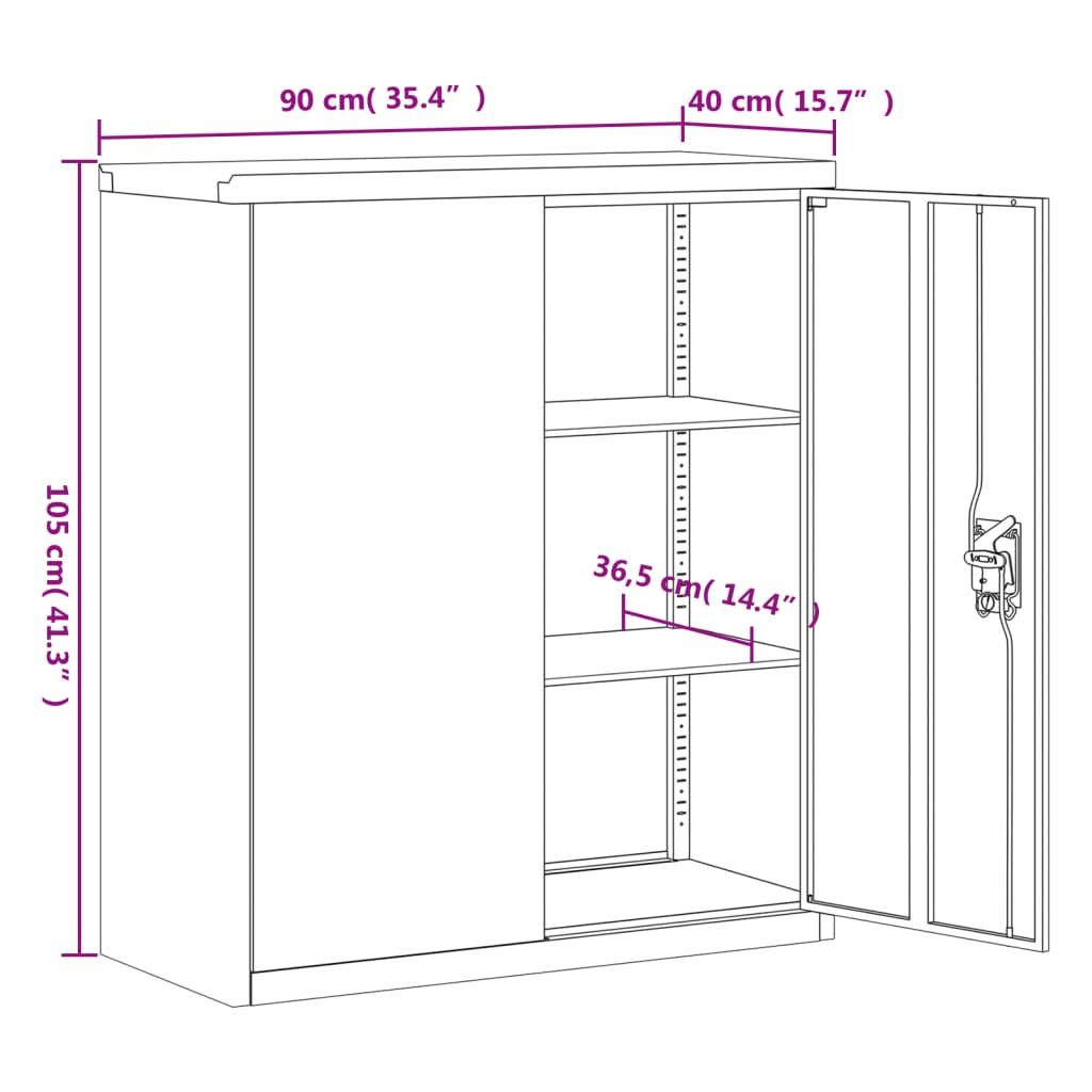 File Cabinet Anthracite and White 90x40x105 cm Steel