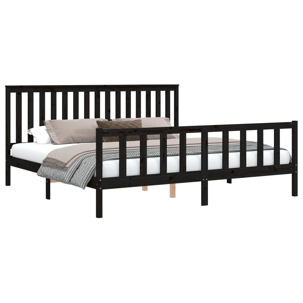 Bed Frame without Mattress Black Solid Wood Pine 183x203 cm King