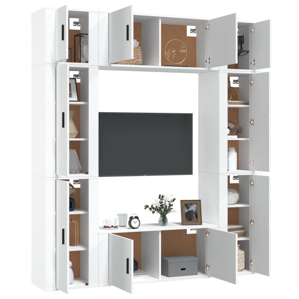 8 Piece TV Cabinet Set White Engineered Wood