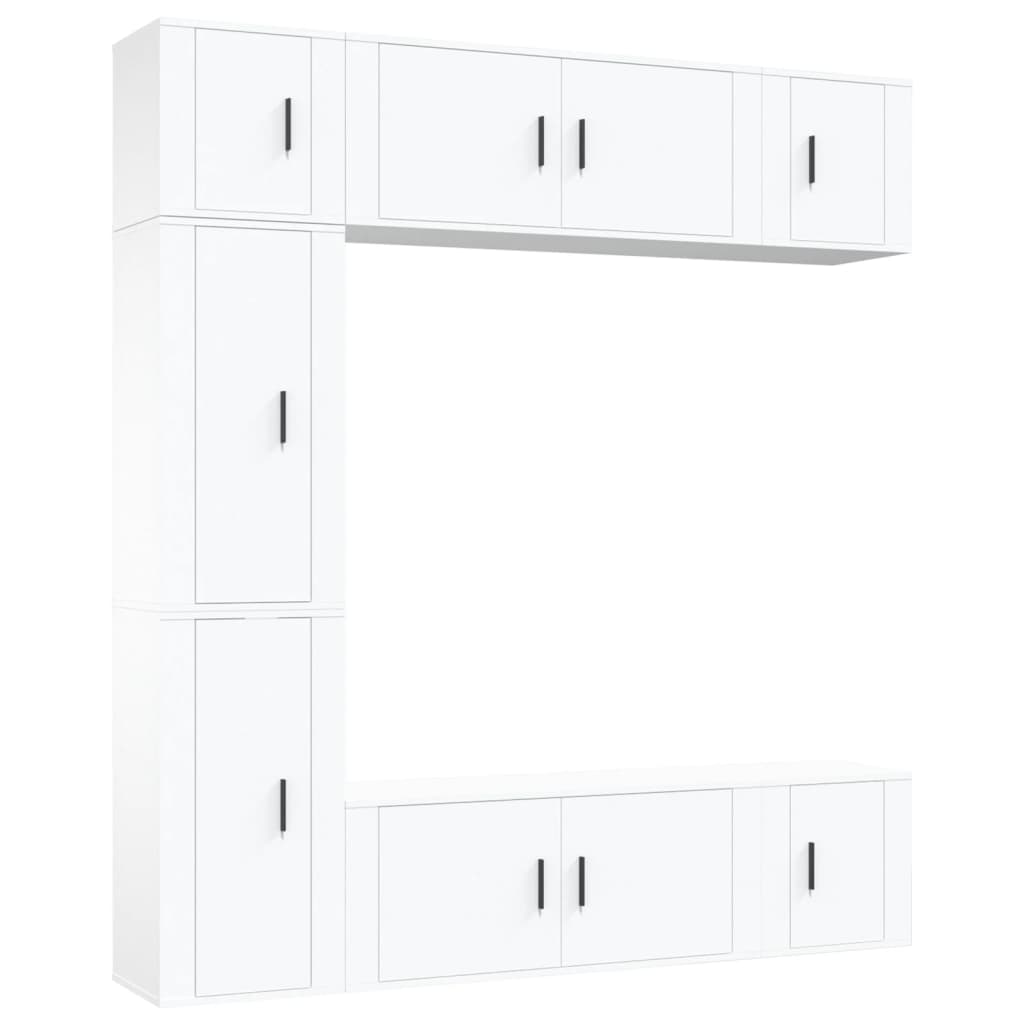 7 Piece TV Cabinet Set White Engineered Wood