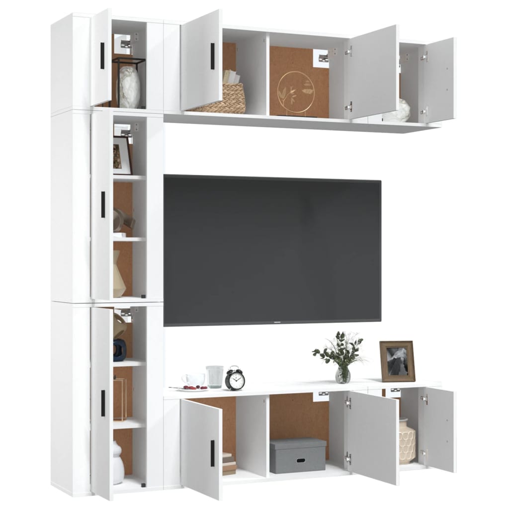 7 Piece TV Cabinet Set White Engineered Wood