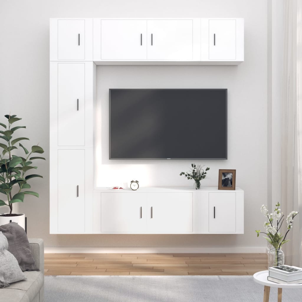 7 Piece TV Cabinet Set White Engineered Wood