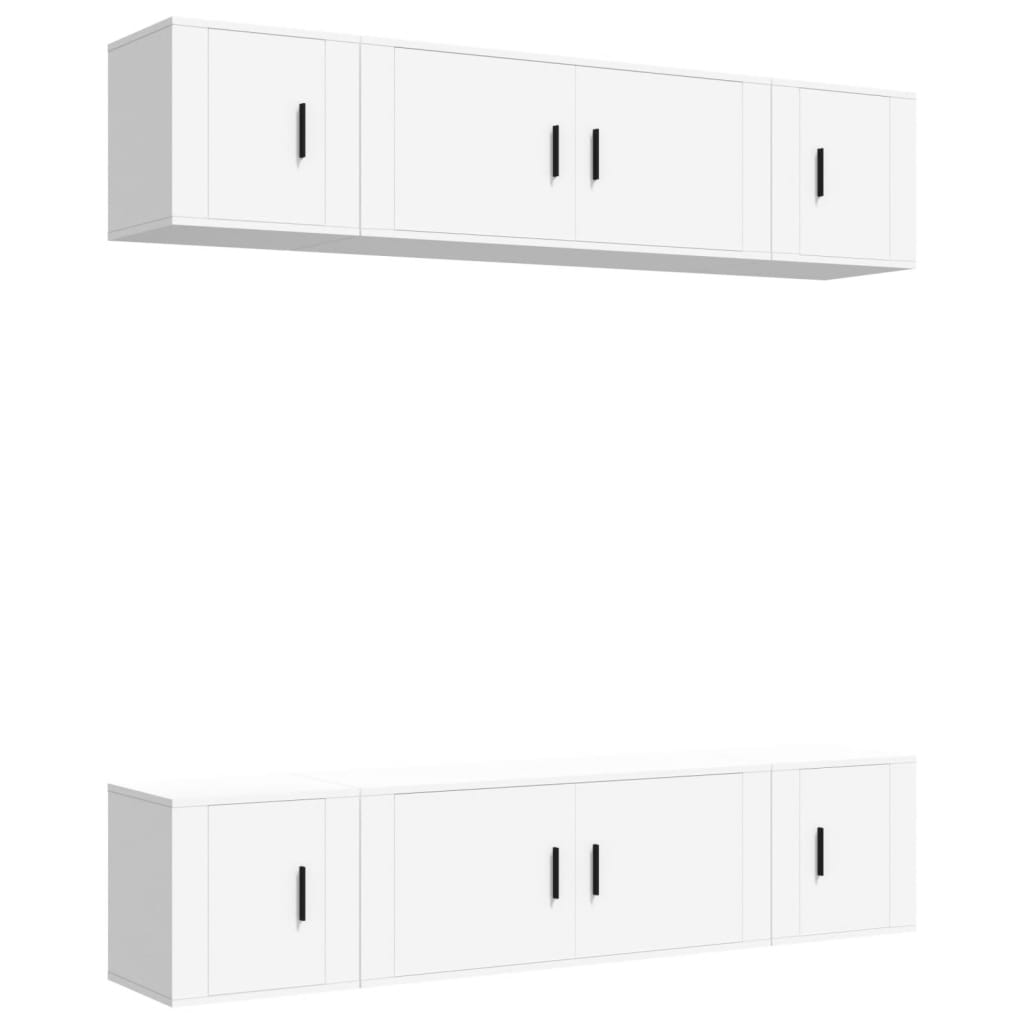 6 Piece TV Cabinet Set White Engineered Wood