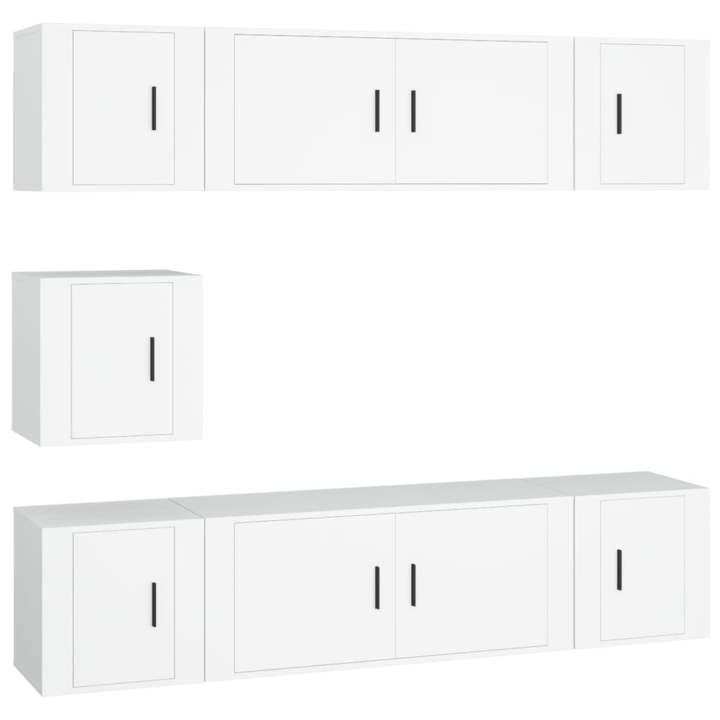 7 Piece TV Cabinet Set White Engineered Wood