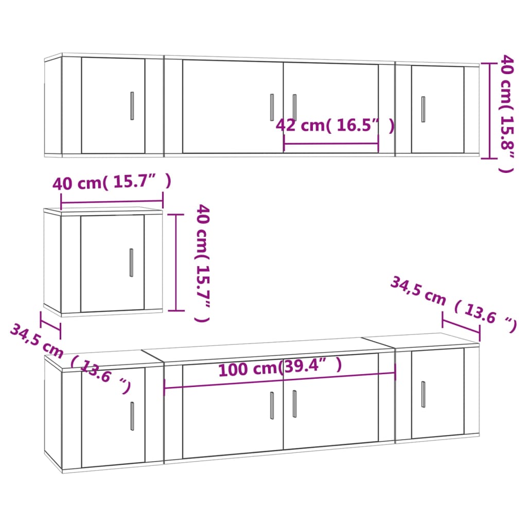 7 Piece TV Cabinet Set White Engineered Wood