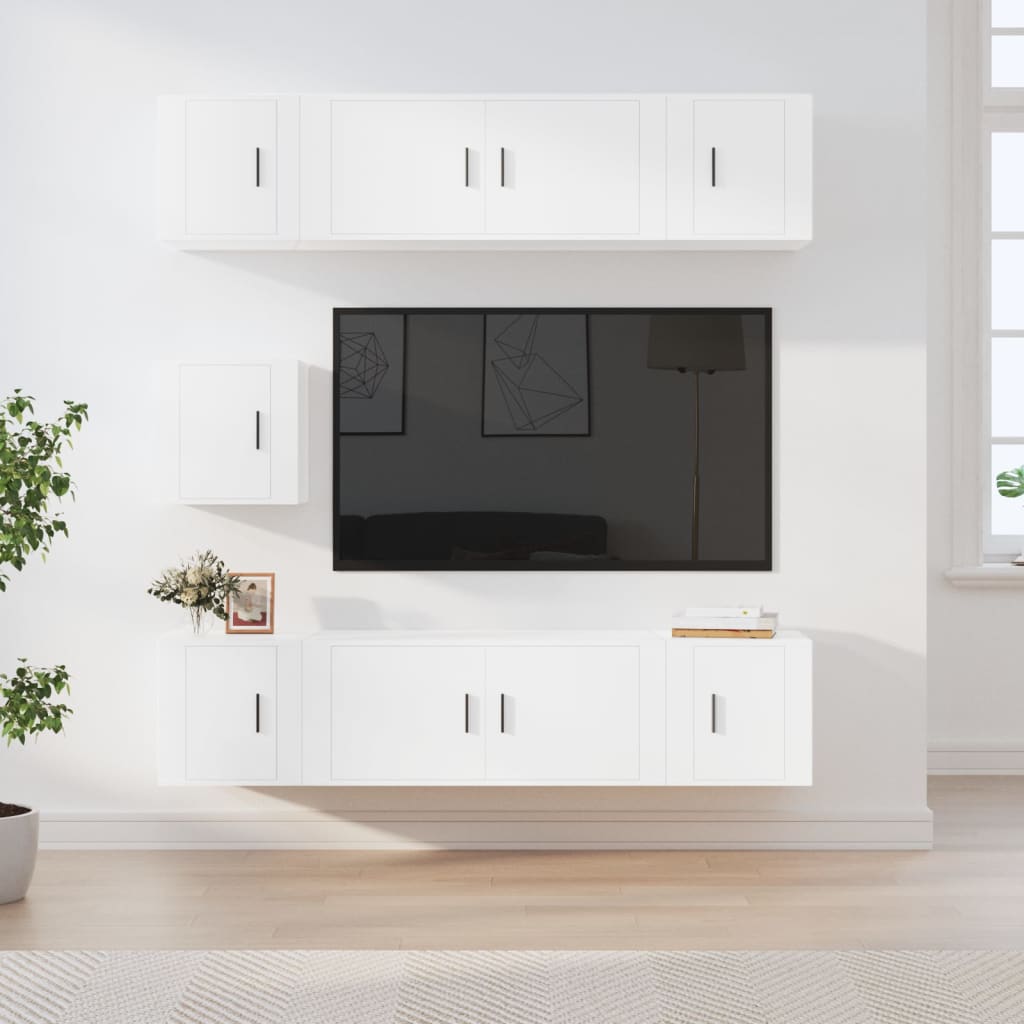 7 Piece TV Cabinet Set White Engineered Wood