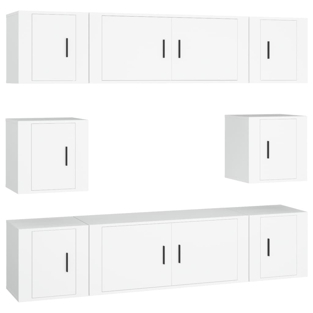 8 Piece TV Cabinet Set White Engineered Wood