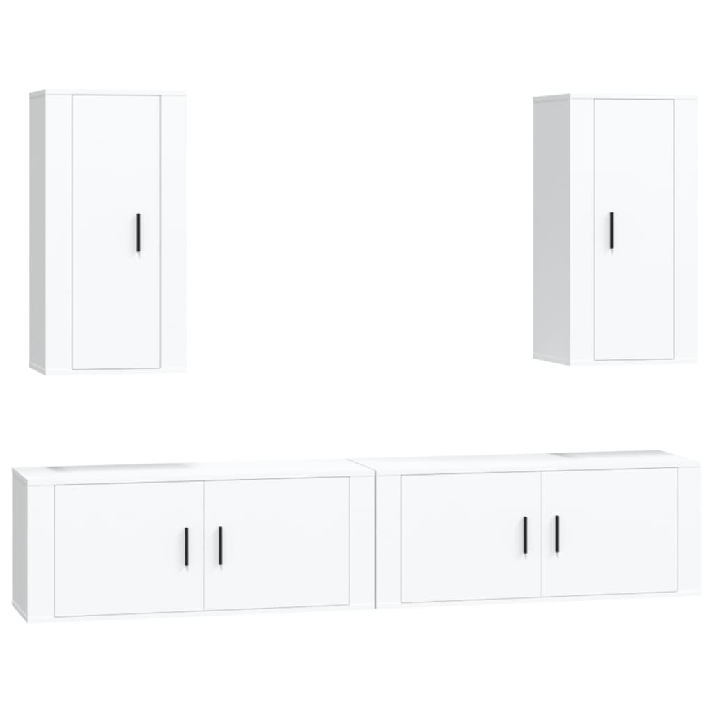 4 Piece TV Cabinet Set White Engineered Wood