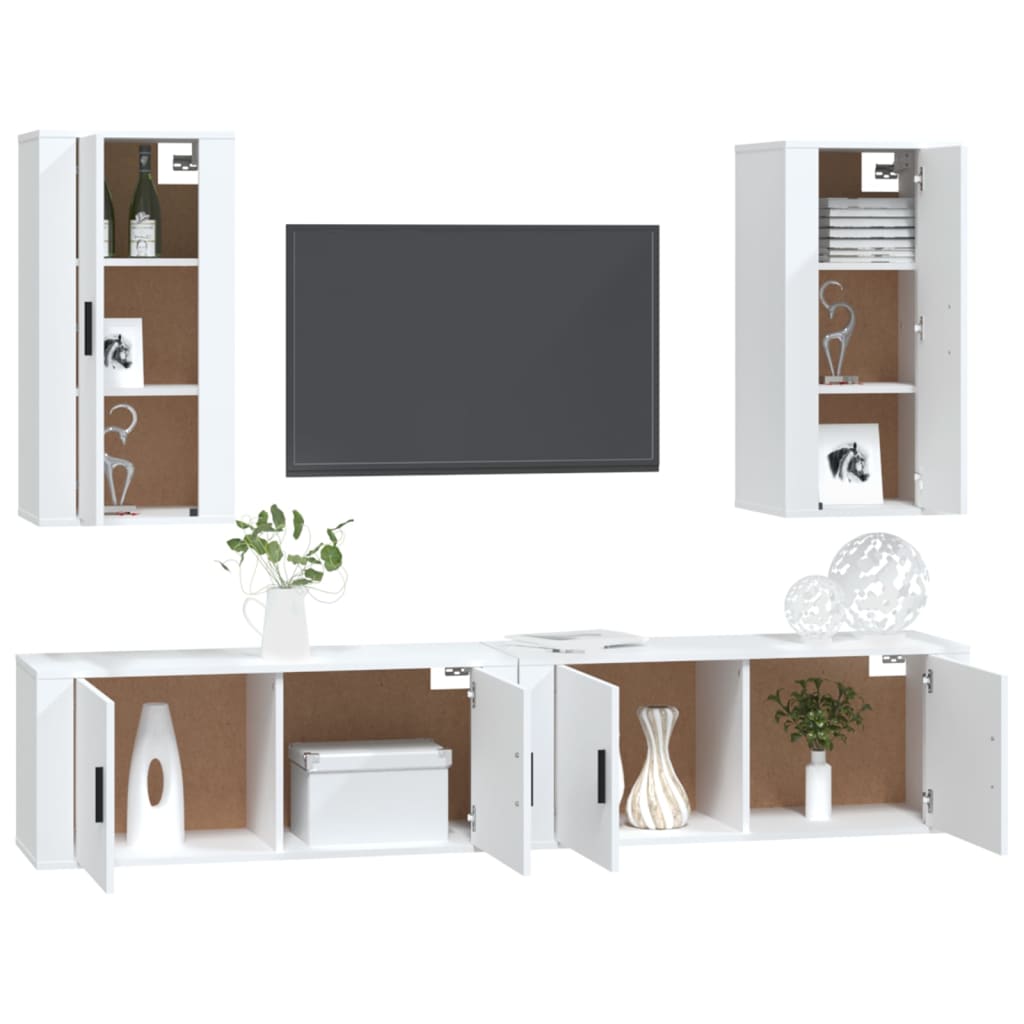 4 Piece TV Cabinet Set White Engineered Wood