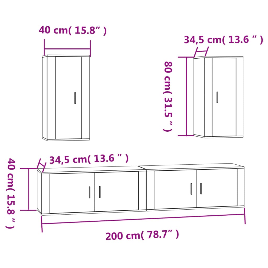 4 Piece TV Cabinet Set White Engineered Wood