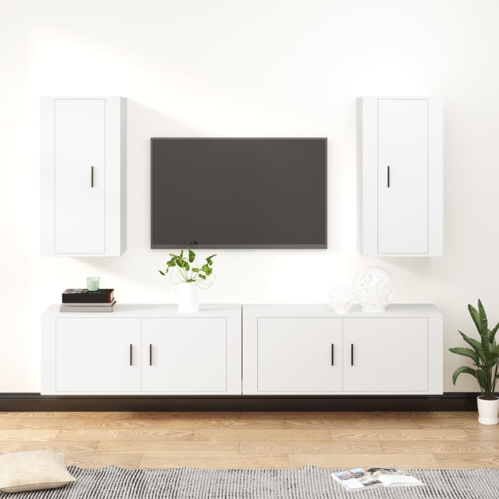 4 Piece TV Cabinet Set White Engineered Wood