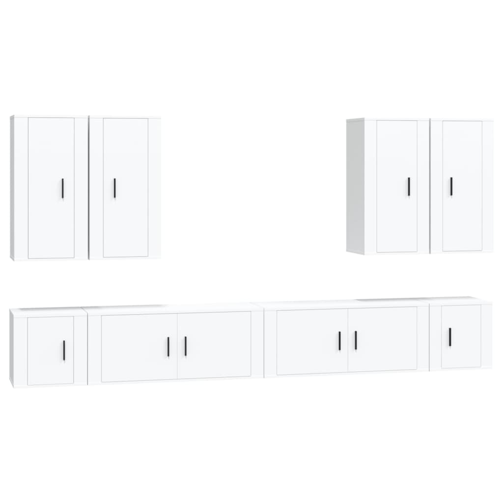 8 Piece TV Cabinet Set White Engineered Wood