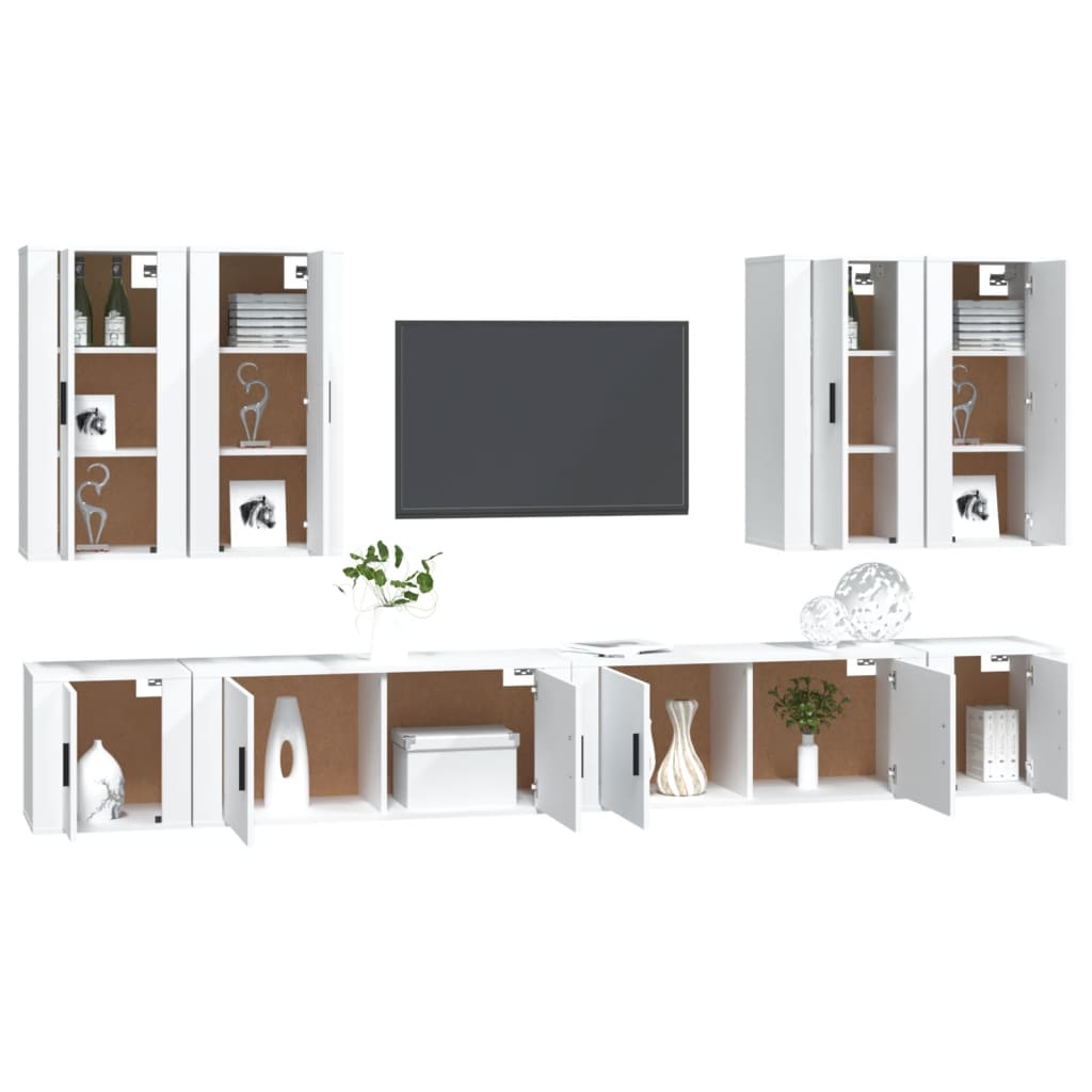 8 Piece TV Cabinet Set White Engineered Wood