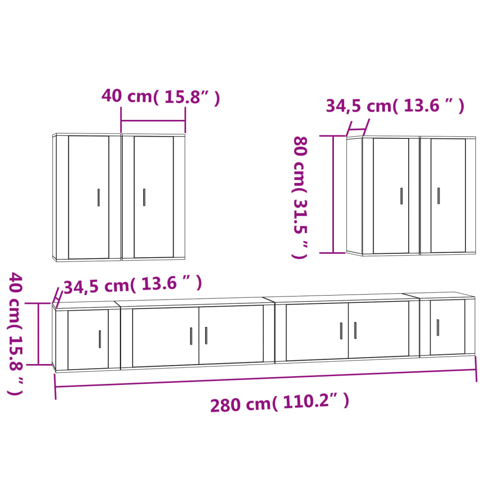 8 Piece TV Cabinet Set White Engineered Wood