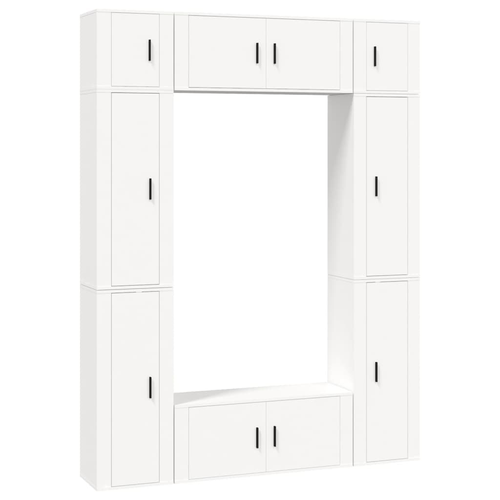 8 Piece TV Cabinet Set White Engineered Wood