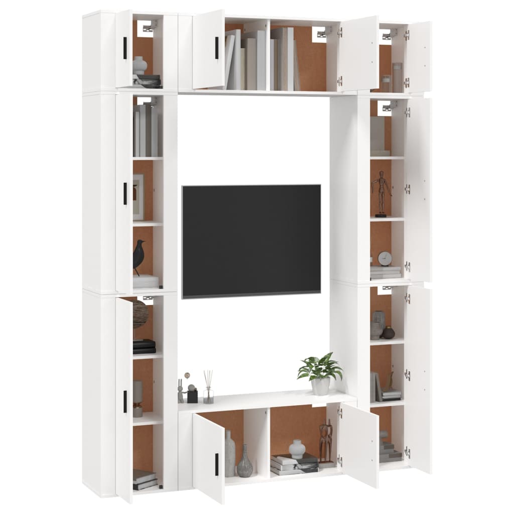 8 Piece TV Cabinet Set White Engineered Wood