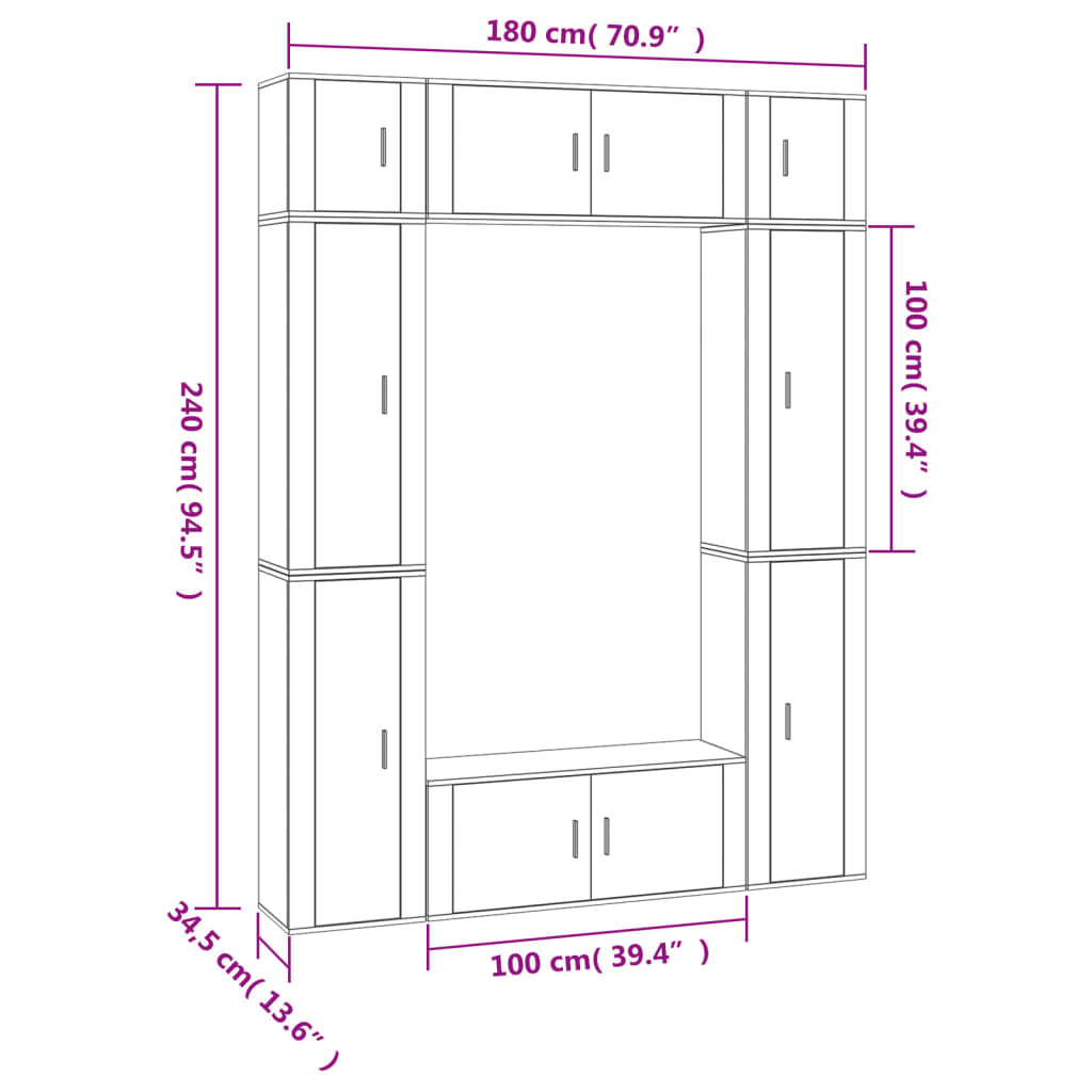 8 Piece TV Cabinet Set White Engineered Wood