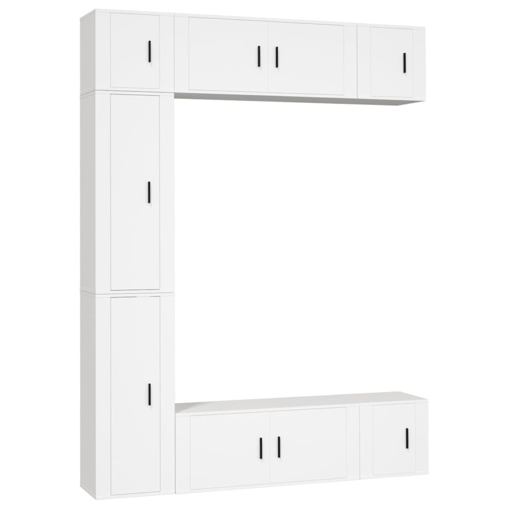 7 Piece TV Cabinet Set White Engineered Wood