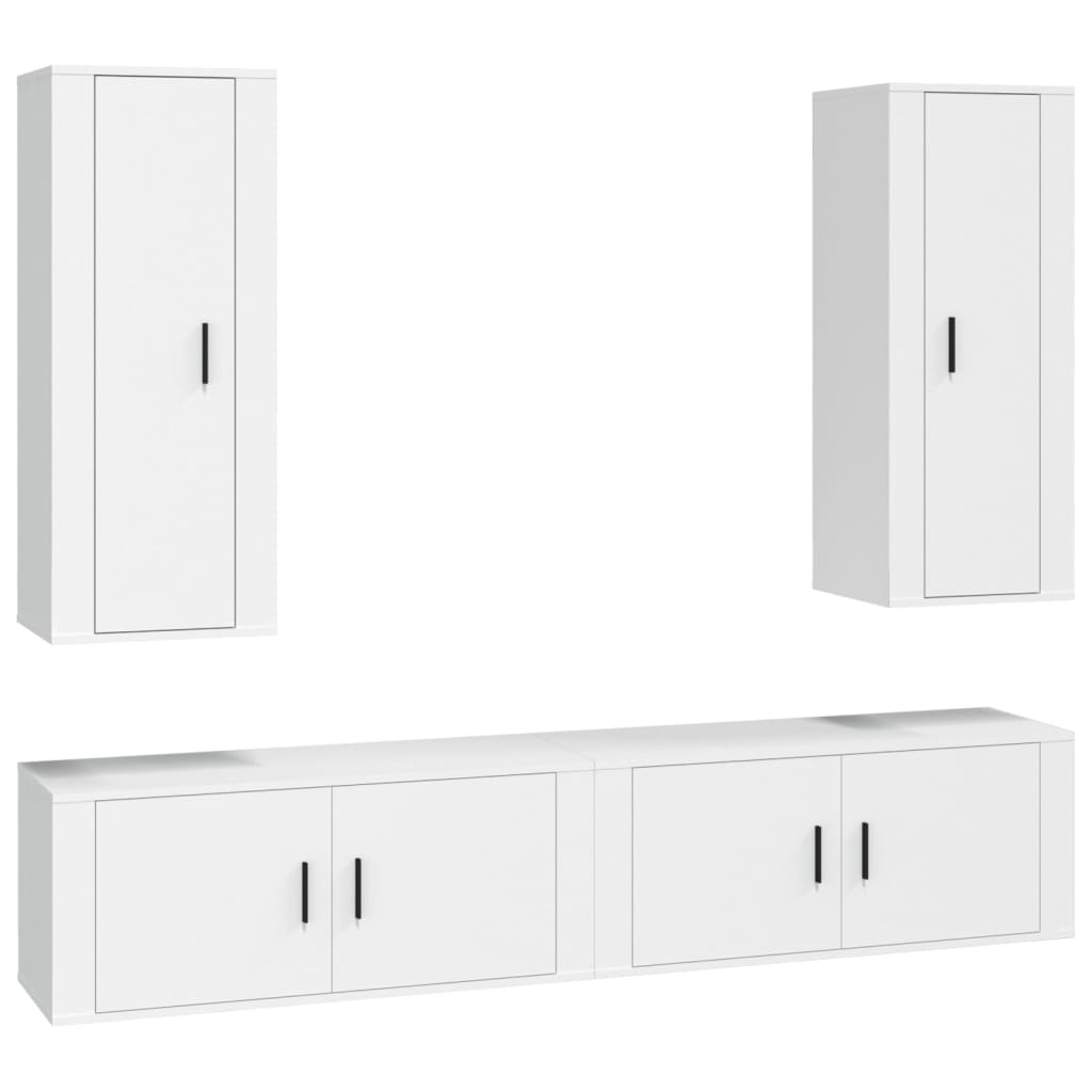 4 Piece TV Cabinet Set White Engineered Wood