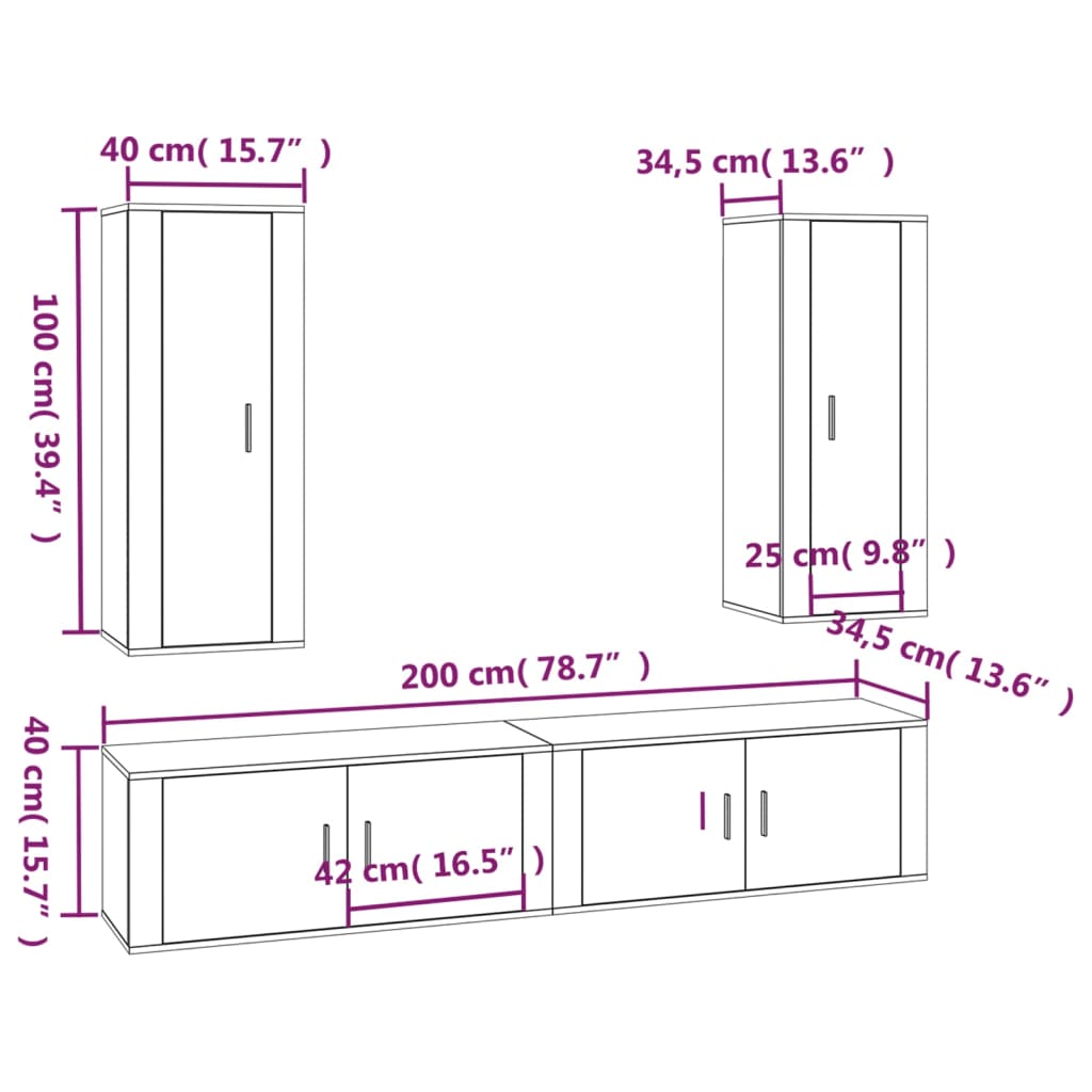 4 Piece TV Cabinet Set White Engineered Wood