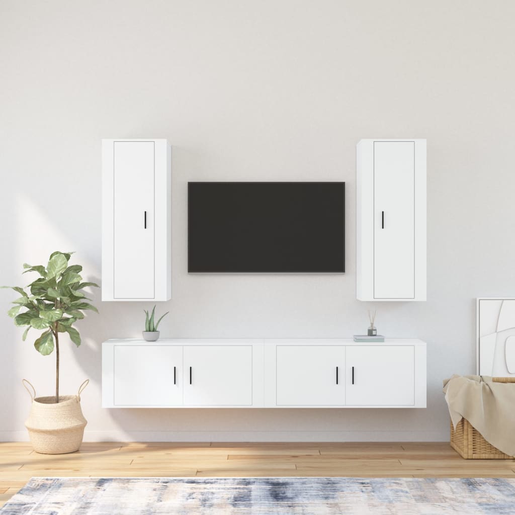 4 Piece TV Cabinet Set White Engineered Wood