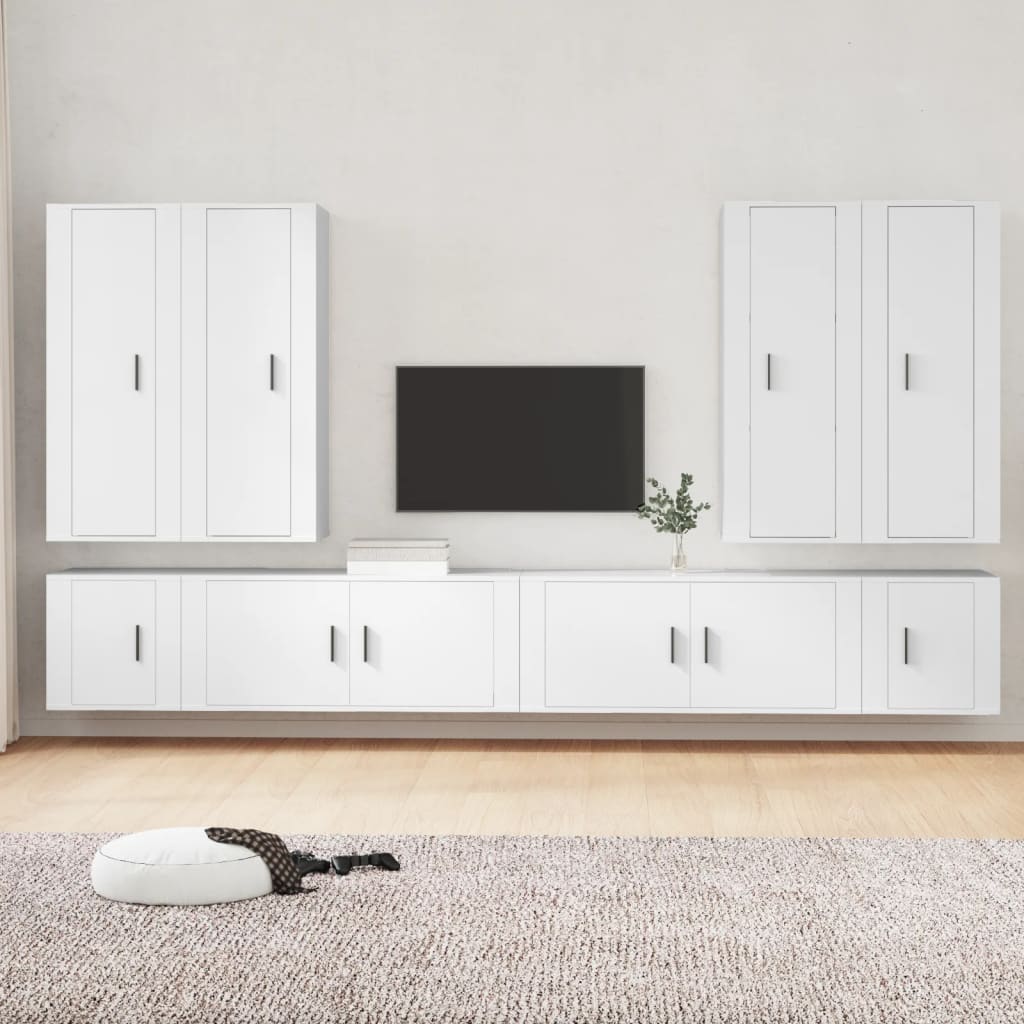 8 Piece TV Cabinet Set White Engineered Wood