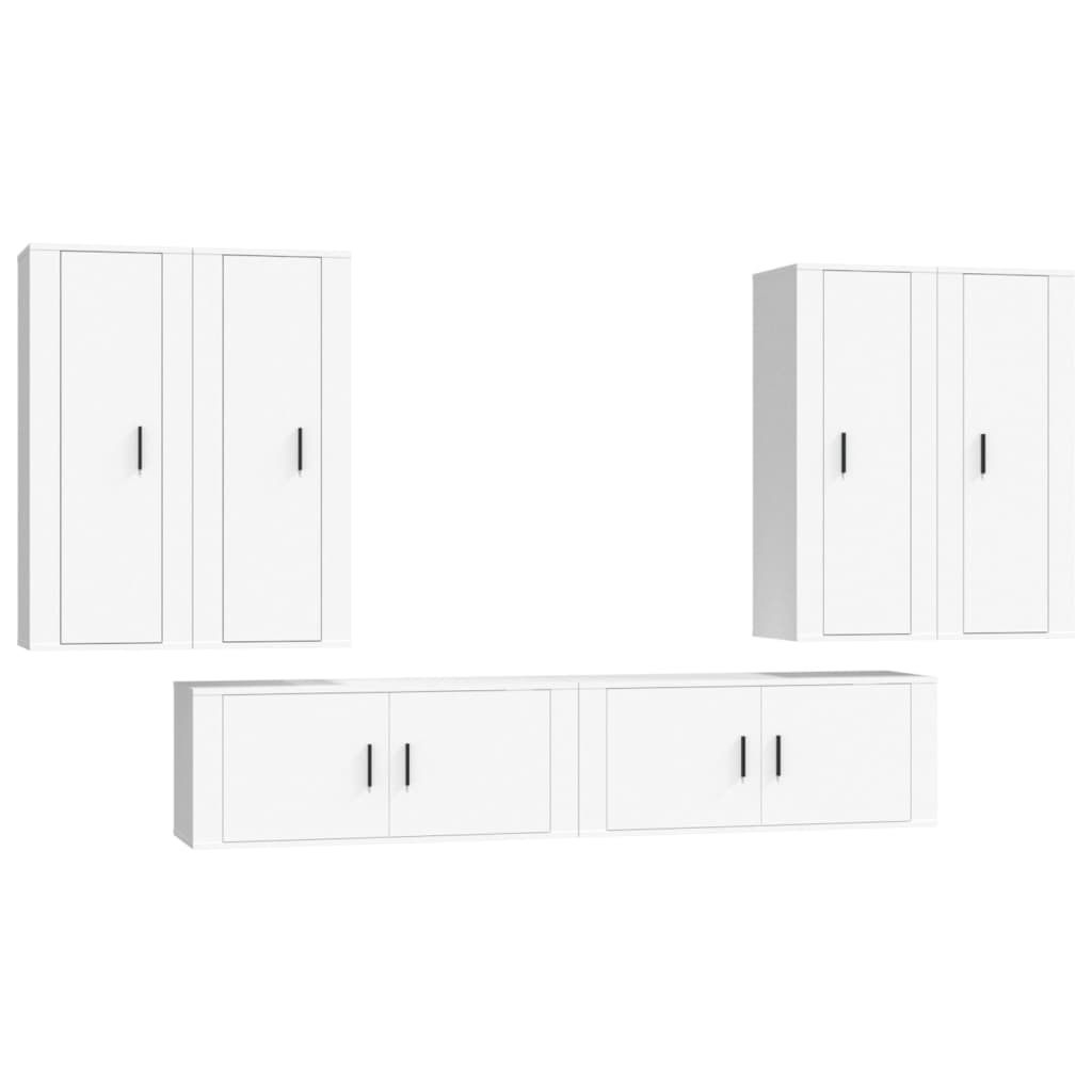 6 Piece TV Cabinet Set White Engineered Wood