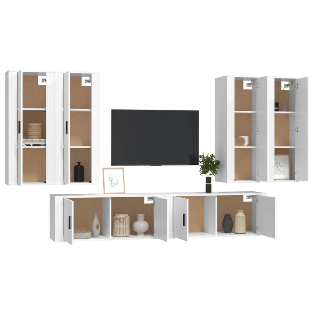 6 Piece TV Cabinet Set White Engineered Wood