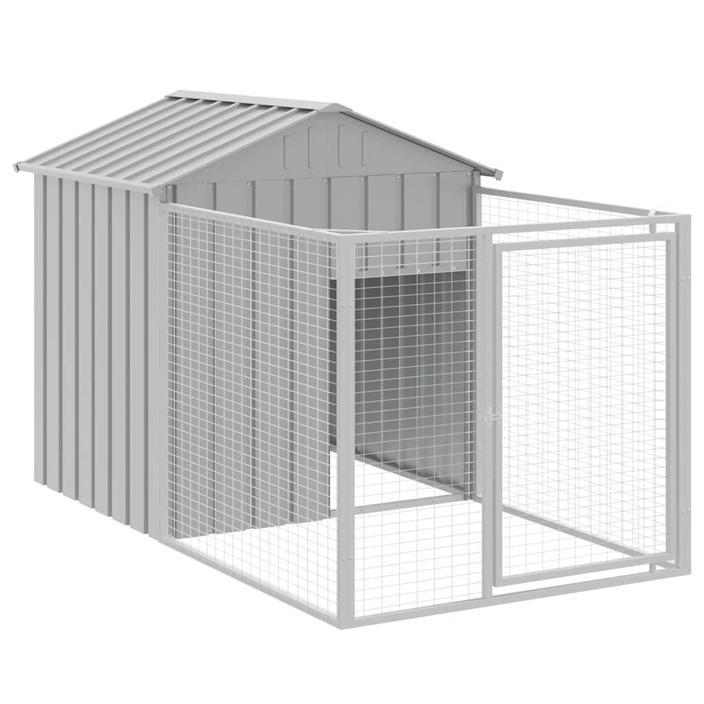 Dog House with Run Light Grey 117x201x123 cm Galvanised Steel