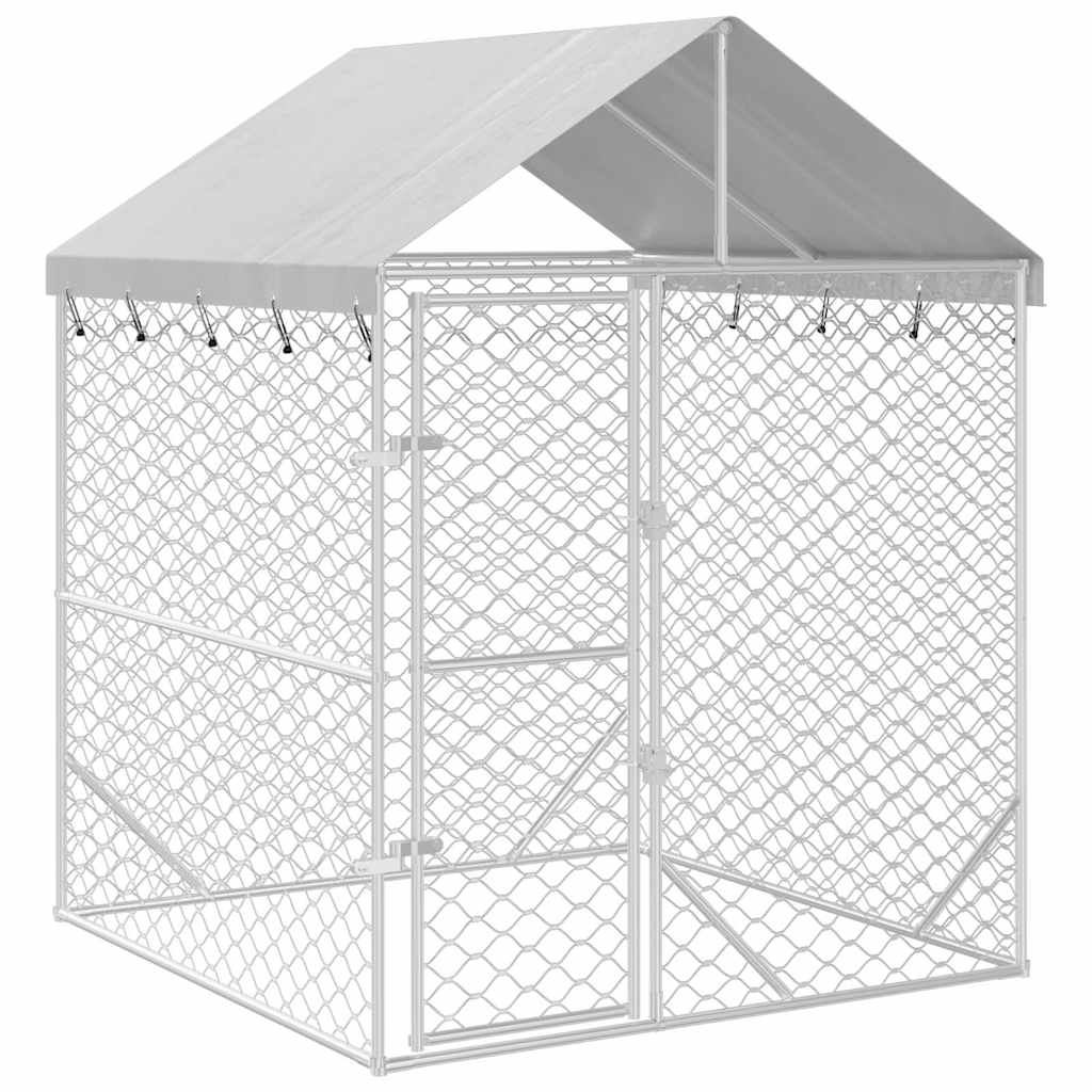 Outdoor Dog Kennel with Roof Silver 2x2x2.5 m Galvanised Steel