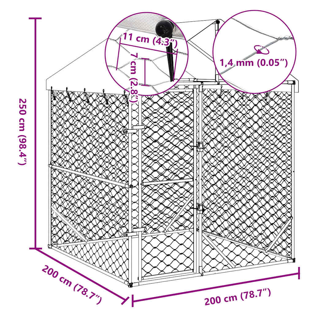 Outdoor Dog Kennel with Roof Silver 2x2x2.5 m Galvanised Steel