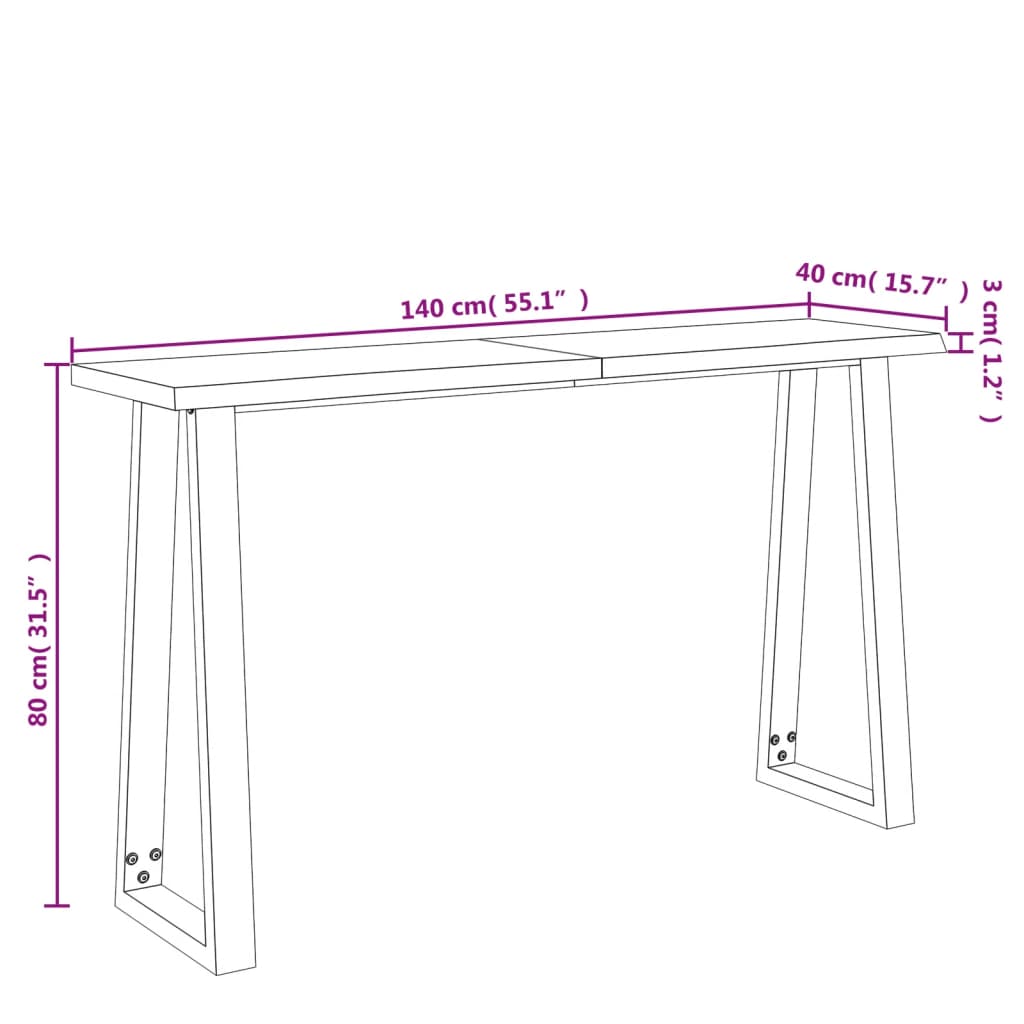 Console Table with Live Edge 140x40x80 cm Solid Wood Acacia