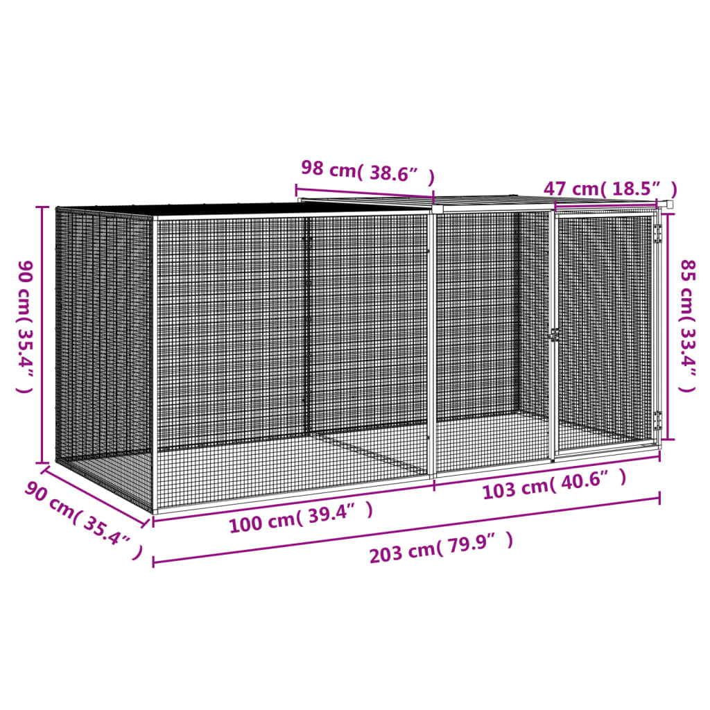 Chicken Cage with Roof Anthracite 203x98x90 cm Galvanised Steel