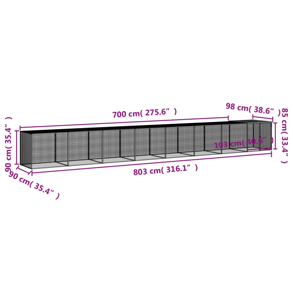 Chicken Cage with Roof Anthracite 803x98x90 cm Galvanised Steel