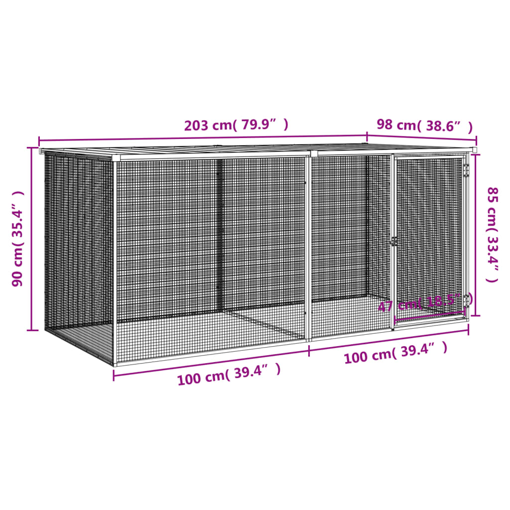 Chicken Cage with Roof Light Grey 203x98x90 cm Galvanised Steel