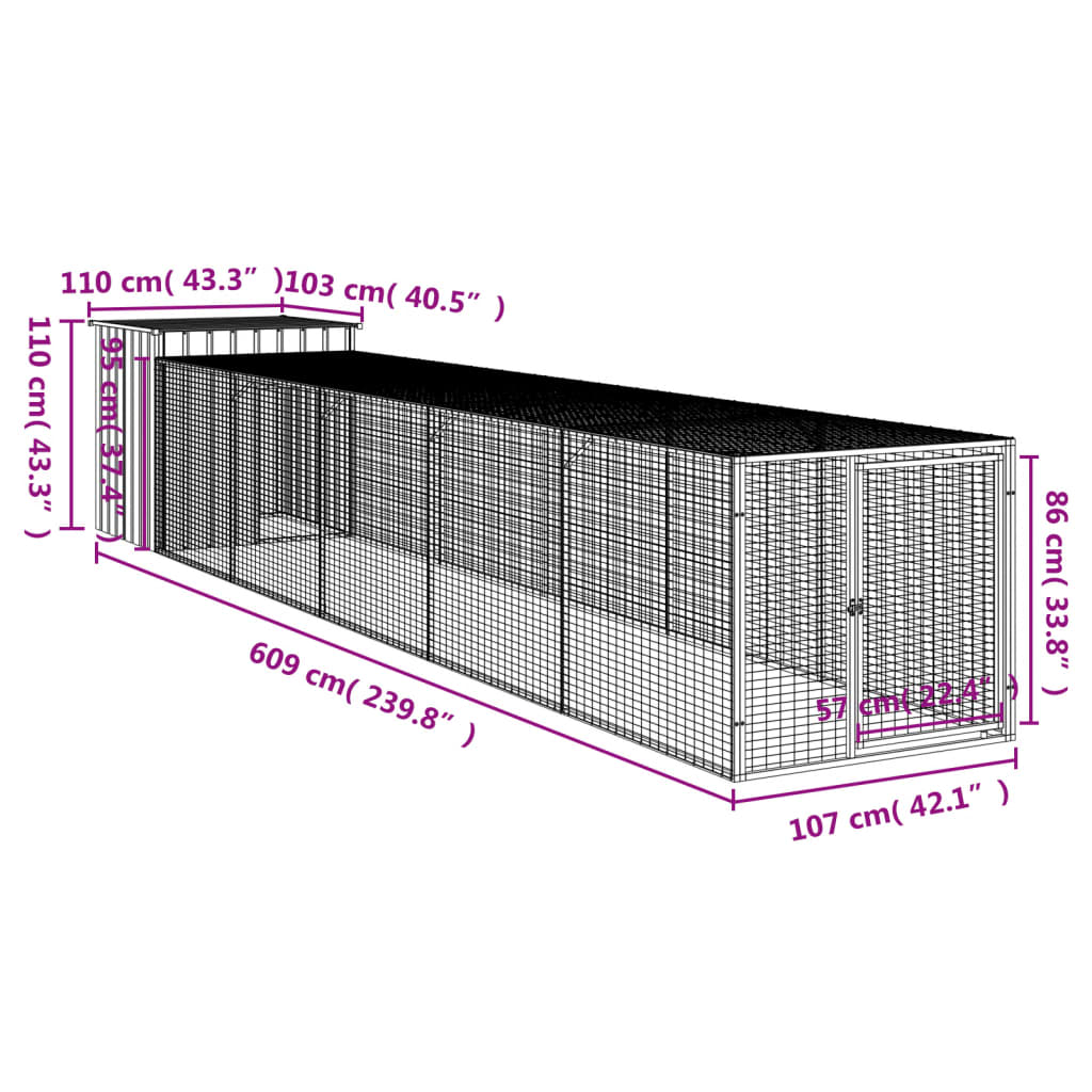 Chicken Cage with Run Anthracite 110x609x110 cm Galvanised Steel