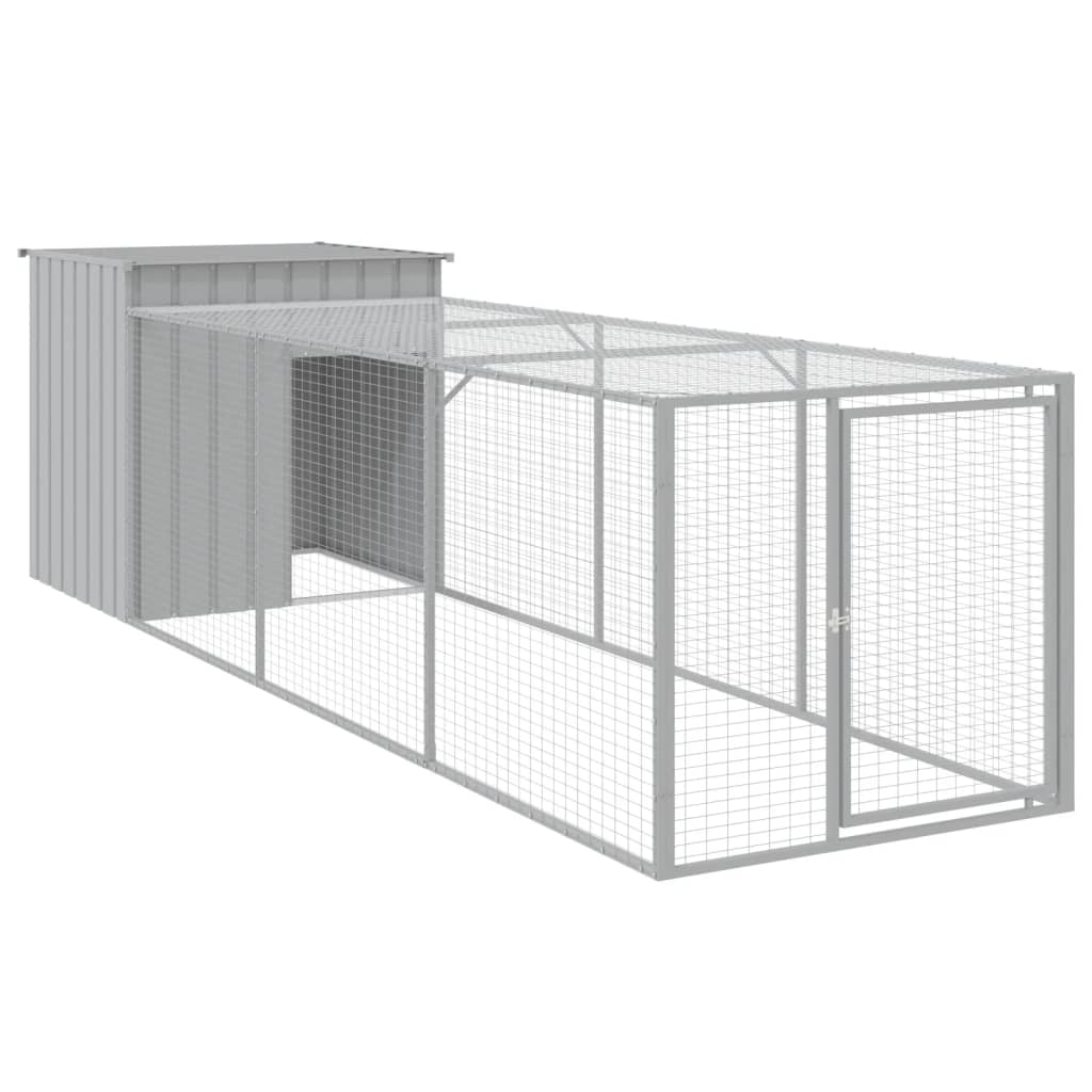 Chicken Cage with Run Light Grey 110x405x110 cm Galvanised Steel