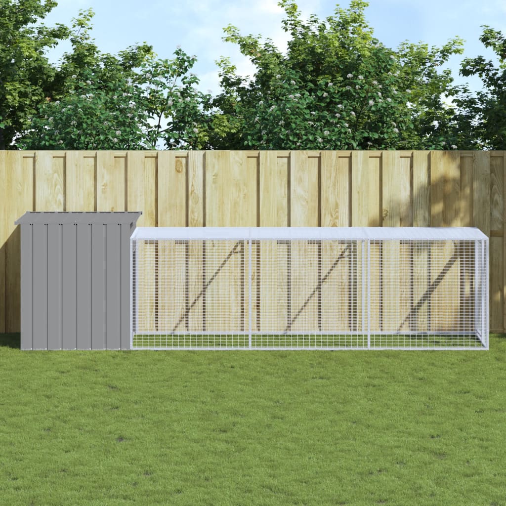 Chicken Cage with Run Light Grey 110x405x110 cm Galvanised Steel