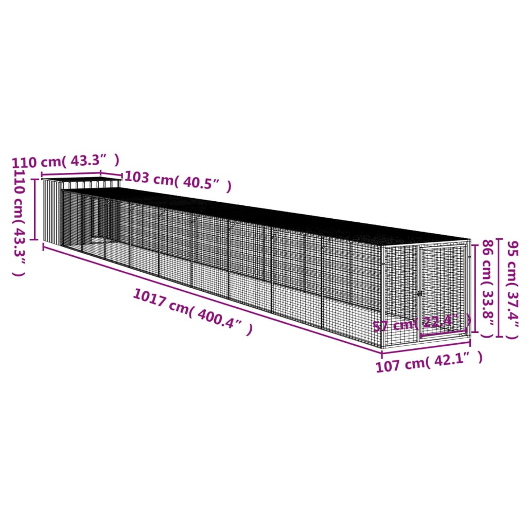 Chicken Cage with Run Light Grey 110x1017x110 cm Galvanised Steel