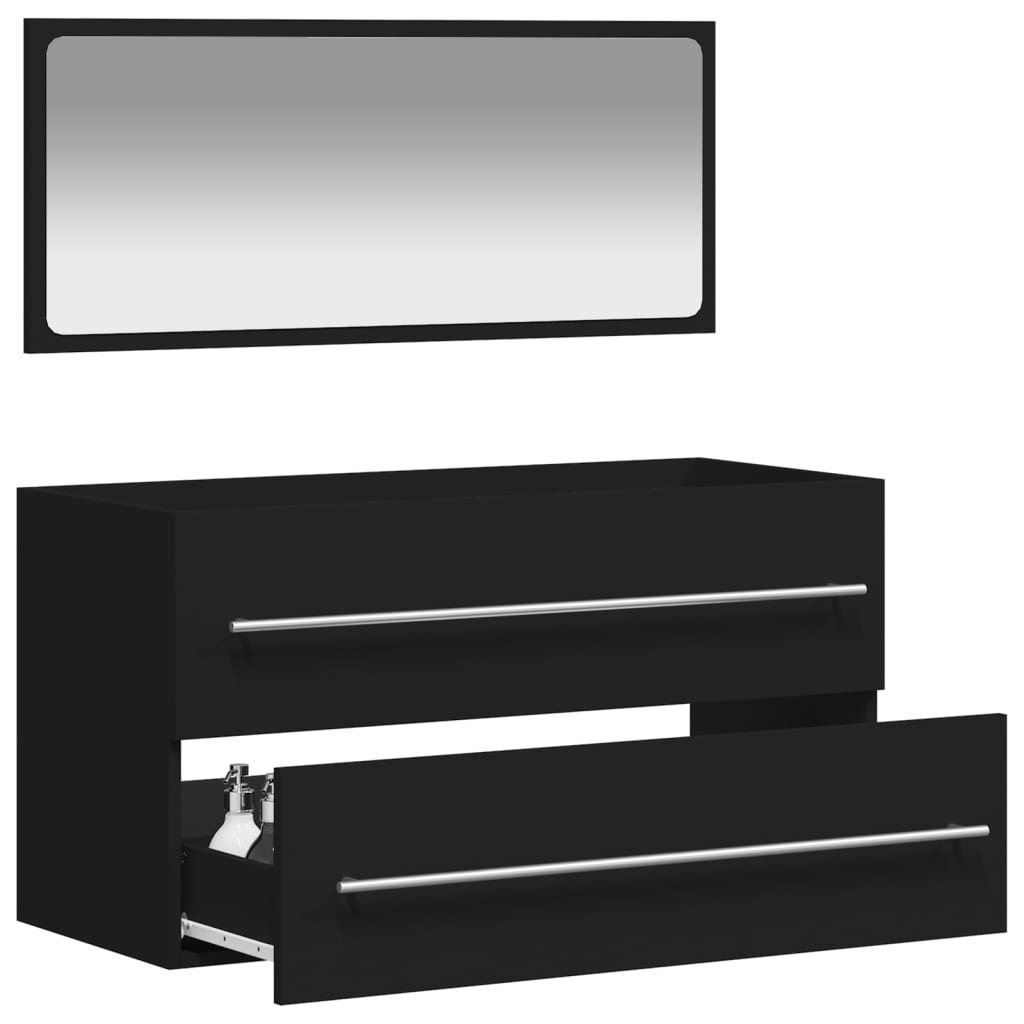 Bathroom Cabinet with Mirror Black Engineered Wood