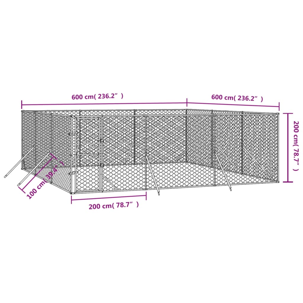 Outdoor Dog Kennel Silver 6x6x2 m Galvanised Steel