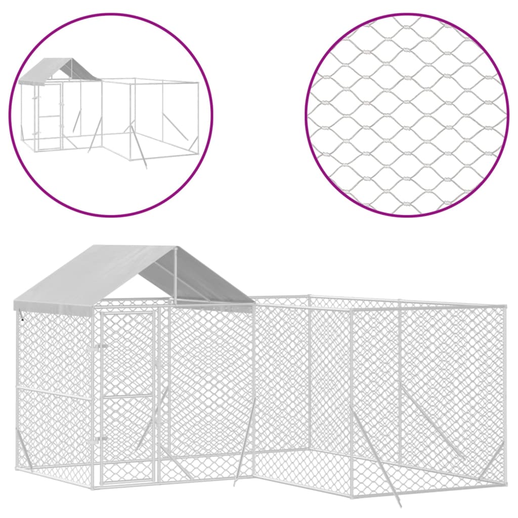 Outdoor Dog Kennel with Roof Silver 4x4x2.5 m Galvanised Steel