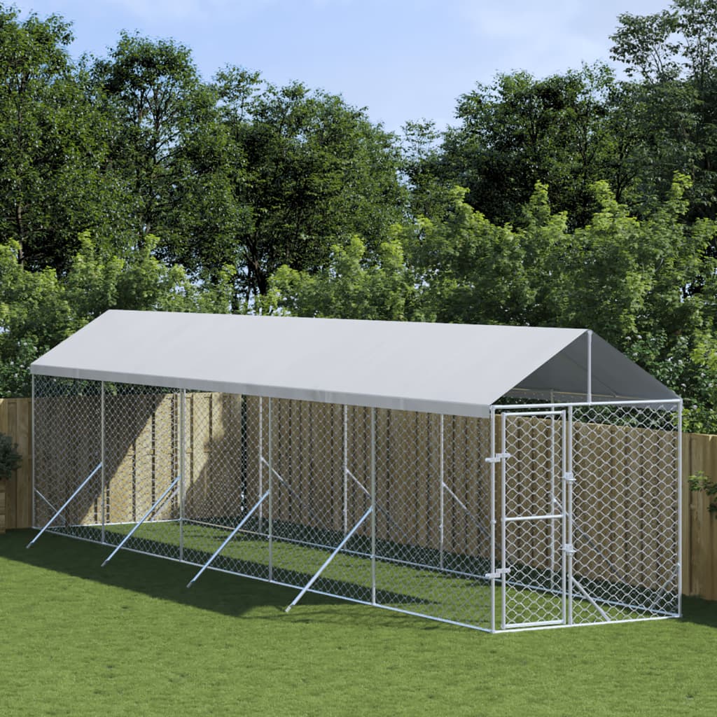 Outdoor Dog Kennel with Roof Silver 2x10x2.5 m Galvanised Steel