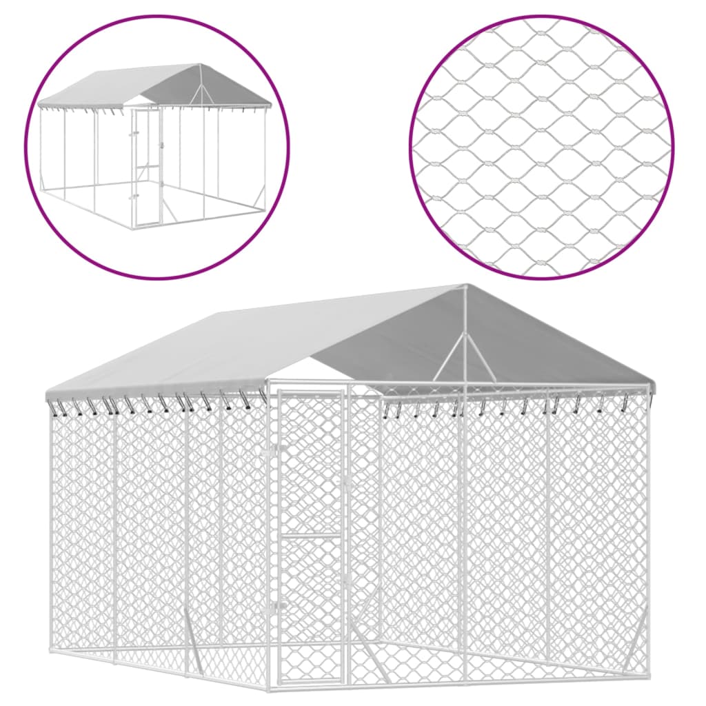 Outdoor Dog Kennel with Roof Silver 3x4.5x2.5 m Galvanised Steel