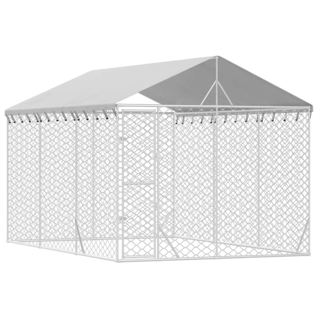 Outdoor Dog Kennel with Roof Silver 3x4.5x2.5 m Galvanised Steel