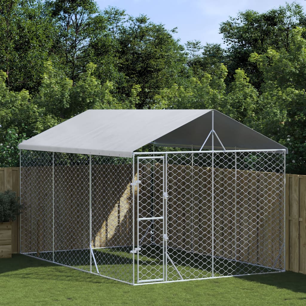 Outdoor Dog Kennel with Roof Silver 3x4.5x2.5 m Galvanised Steel