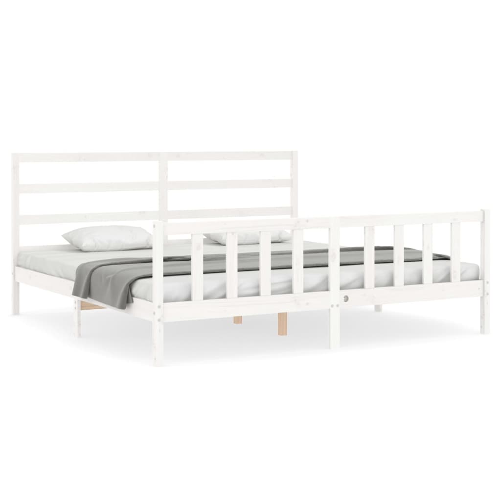 Bed Frame without Mattress White 183x203 cm King Solid Wood Pine